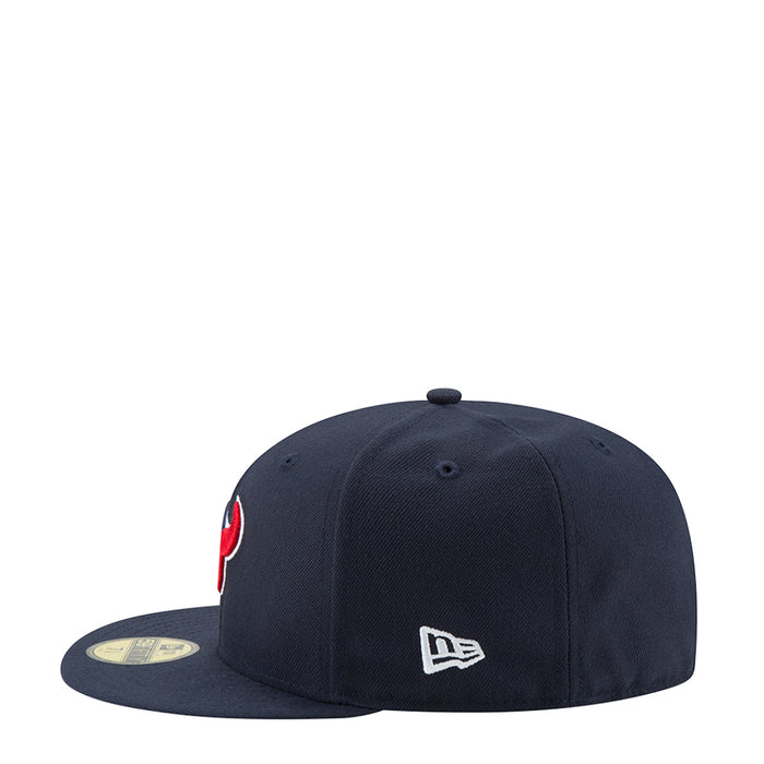 Navy baseball cap front with small embroidered team mark and logo