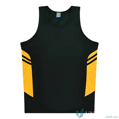 Black and gold Tasman Singlet athletic tank top perfect for uniforms and workwear