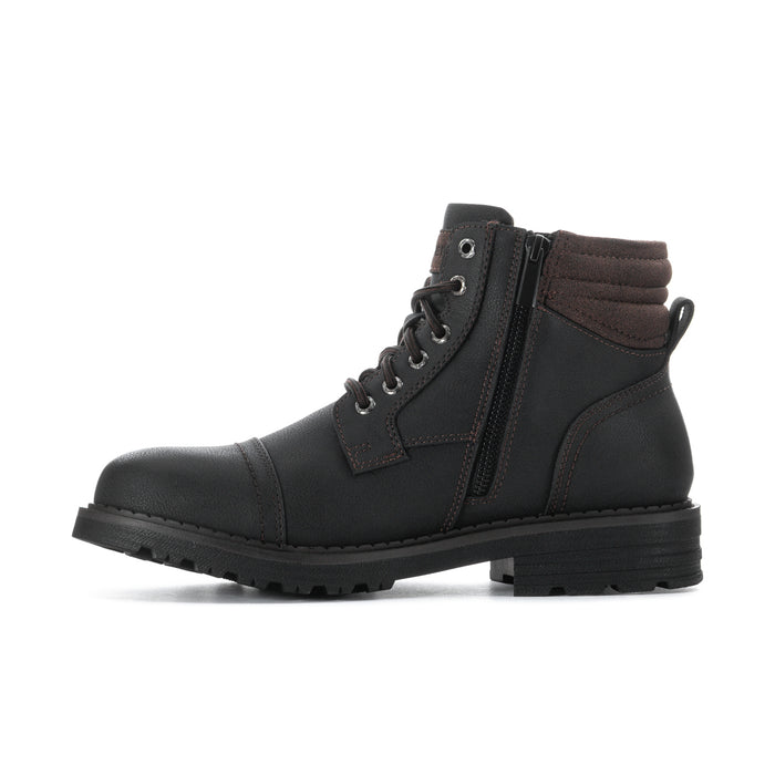 Men's black lace-up ankle boots with side zipper and padded collar