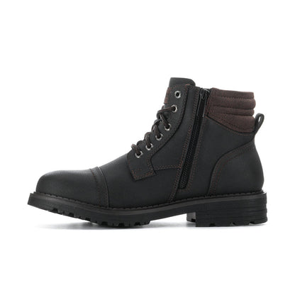 Men's black lace-up ankle boots with side zipper and padded collar