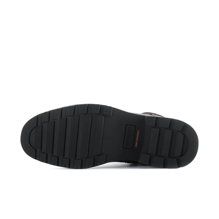 Men's black boot outsole with textured tread and durable rubber grip