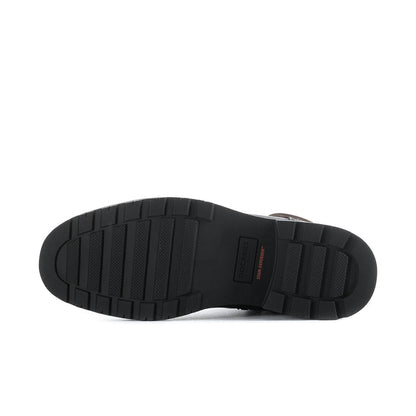 Men's black boot outsole with textured tread and durable rubber grip