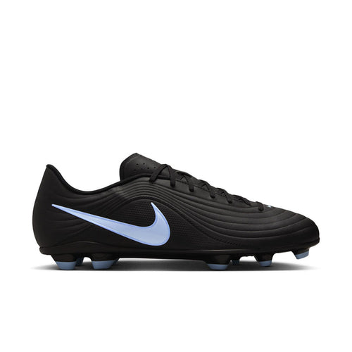 Black men’s soccer cleats with light blue Nike swoosh and molded studs