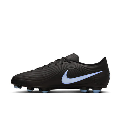 Black men’s soccer cleats with light blue Nike swoosh and molded cleats