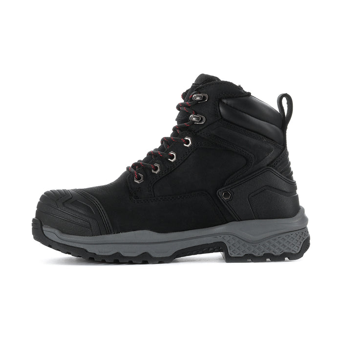 Men's black composite-toe work boot side view, lace-up with protective toe and sole