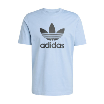 Men's light blue trefoil graphic t-shirt with adidas logo on the chest