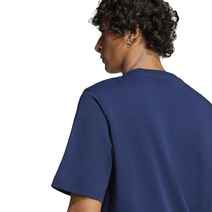 Men's navy trefoil graphic T-shirt back view, short sleeves, no front logo