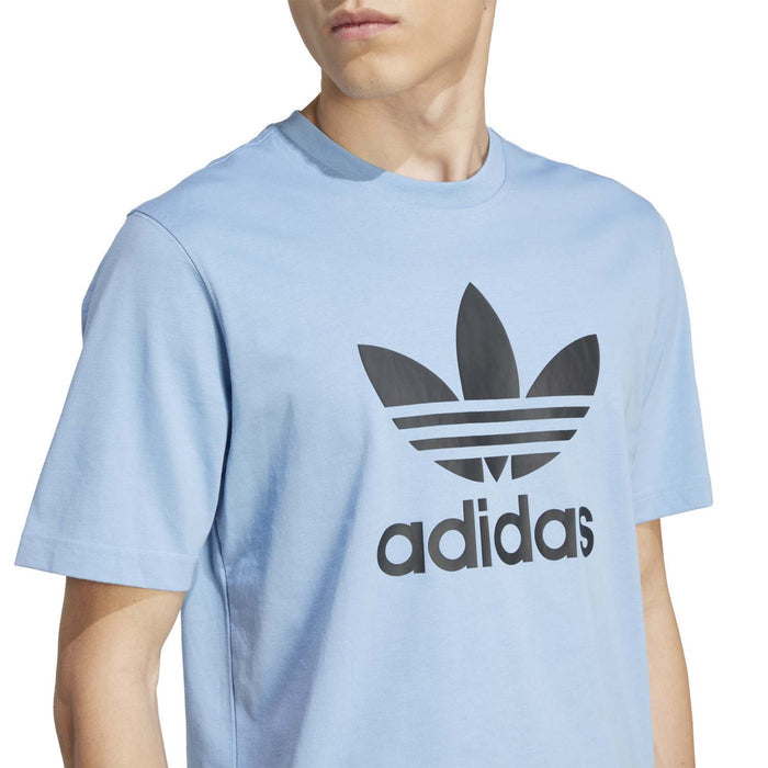 Men's light blue trefoil adidas t-shirt, crew neck and chest graphic detail