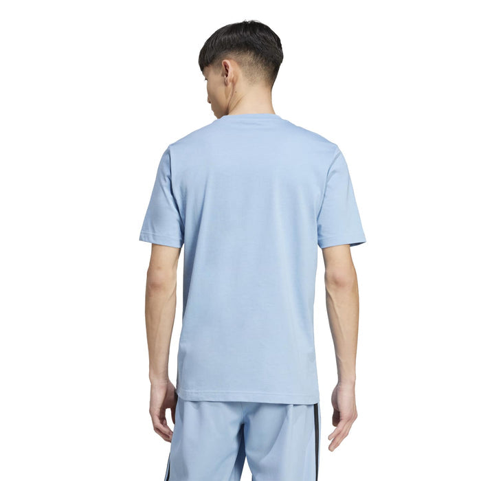Men's light blue adidas trefoil t-shirt, back view with crew neckline