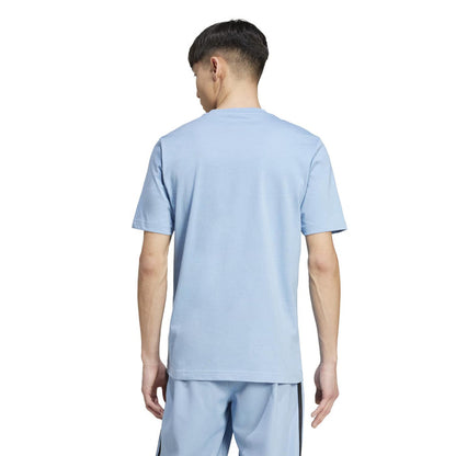 Men's light blue adidas trefoil t-shirt, back view with crew neckline