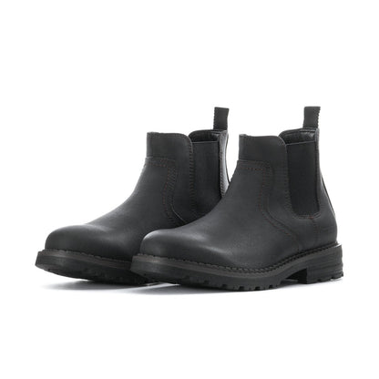 Pair of men's black Chelsea boots with elastic gussets and thick rubber sole