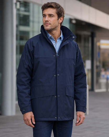 Unisex Trekka Jacket navy on Australian male model