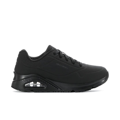Women's black lace-up sneaker with cushioned midsole and visible air unit