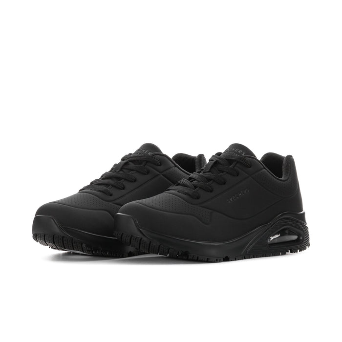 Women's black lace-up sneaker with side air-cushion window and rubber sole