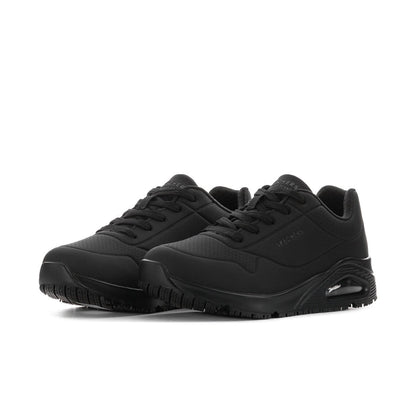 Women's black lace-up sneaker with side air-cushion window and rubber sole