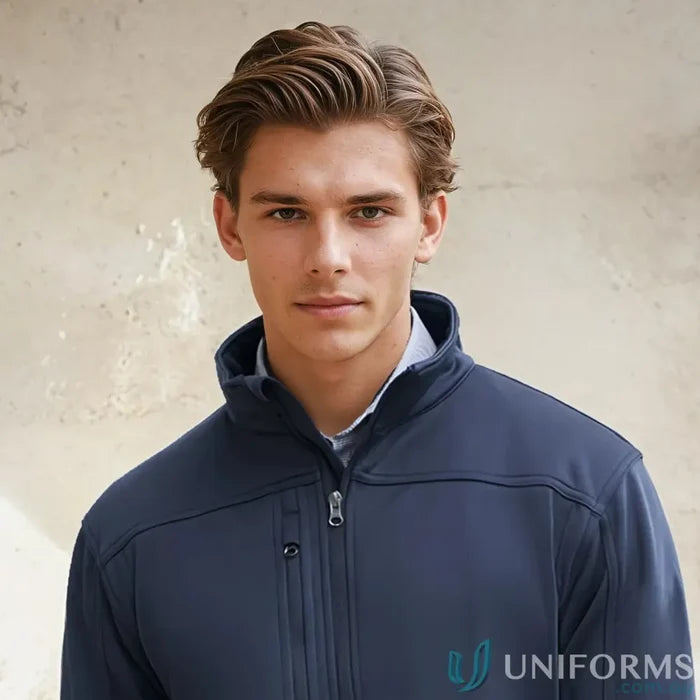Young man in U:Tech SoftShell Jacket from Biz Collection Mens with Biz Tech fabric