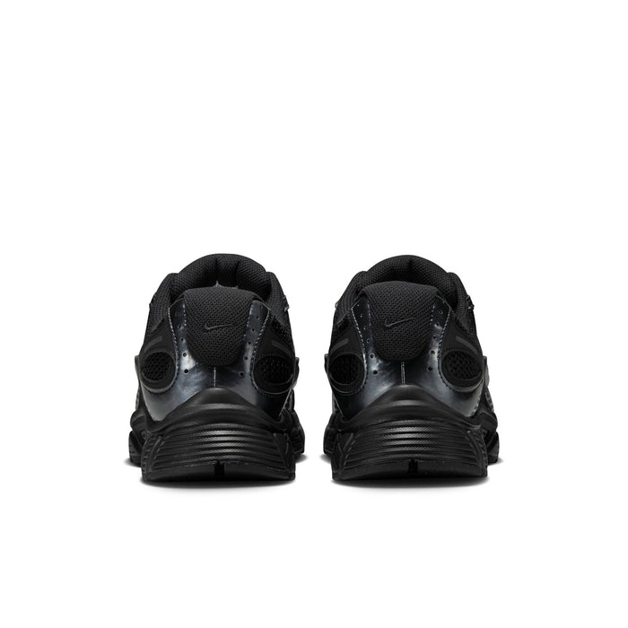 Men's black sneakers with rear pull tab and ribbed heel cushioning
