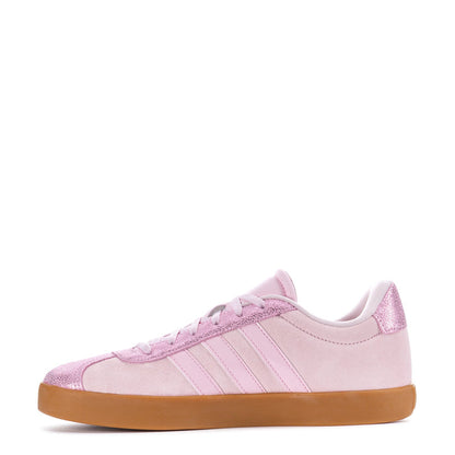 Youth low-top sneakers, light pink upper with glittery side panel and gum sole