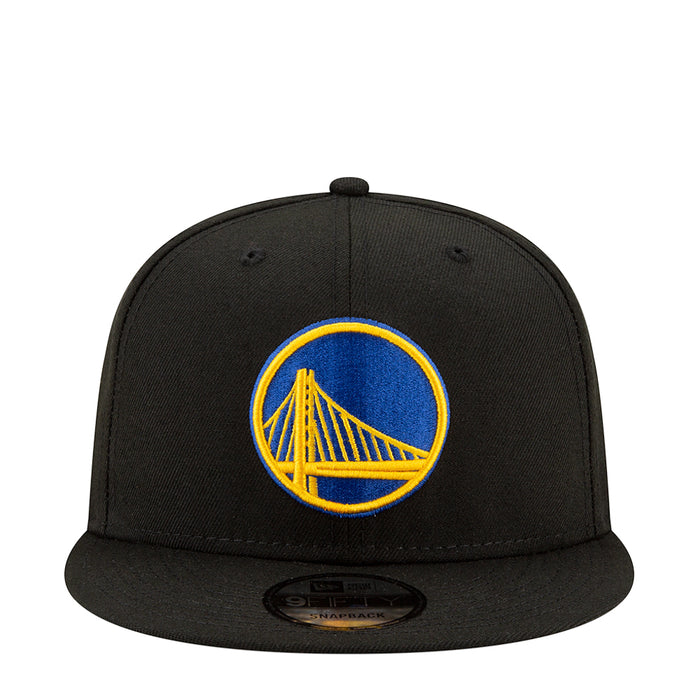 Black baseball cap with blue-and-yellow Warriors bridge logo