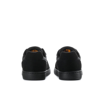 Black slip-resistant sneakers, back view with padded heel and stitched midsole