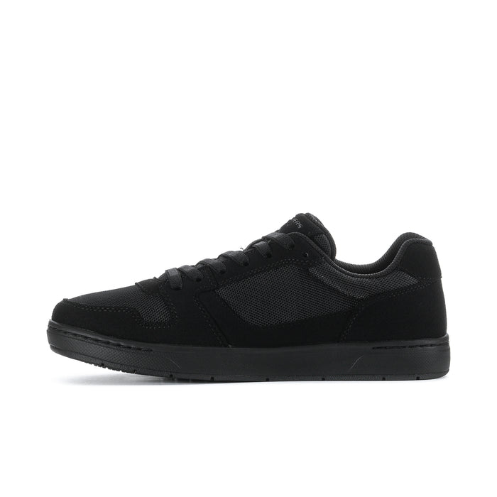 Men's black slip-resistant sneakers with mesh upper, lace-up closure, and side panels