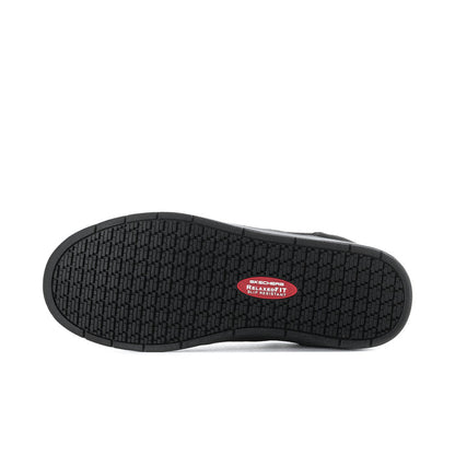 Black slip-resistant sneaker outsole with textured traction tread and Relaxed Fit logo