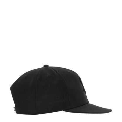 Black baseball cap, curved brim, front profile view