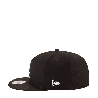 Black baseball cap with small New Era logo patch on side