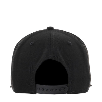 Black baseball cap back view with adjustable strap and open crown
