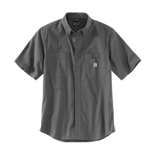 Men's relaxed short-sleeve button-down shirt in gray with chest pockets