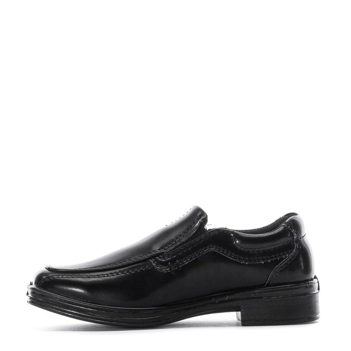 Black toddler slip-on loafer side view with padded collar