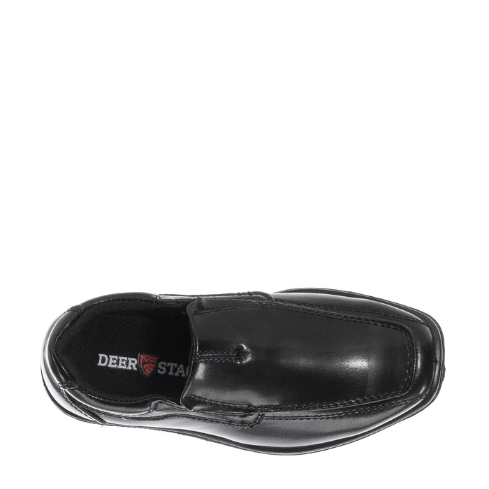 Black toddler slip-on loafer with interior logo stamp on insole