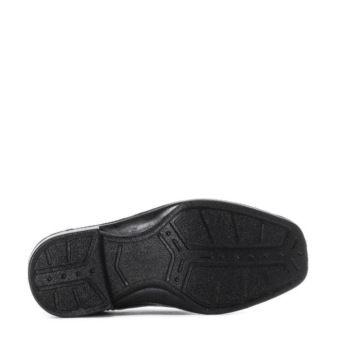 Black toddler loafer outsole with textured tread and grip pattern