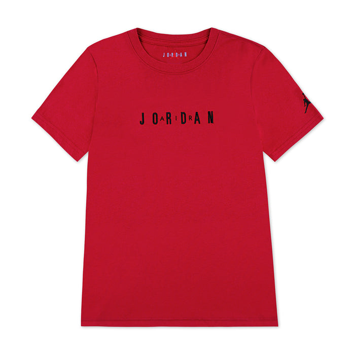 Gym Red youth crewneck T-shirt with embroidered "JORDAN" wordmark on front