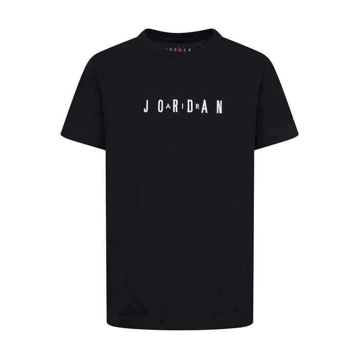 Youth black crewneck T-shirt with embroidered JORDAN wordmark on chest