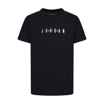 Youth black crewneck T-shirt with embroidered JORDAN wordmark on chest