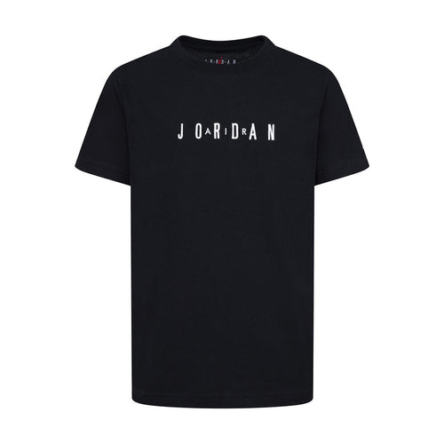 Youth black crewneck T-shirt with embroidered JORDAN wordmark on chest