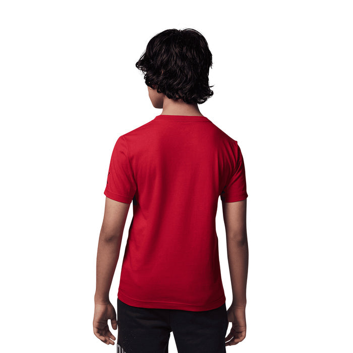 Gym Red youth crewneck T-shirt back view, plain design