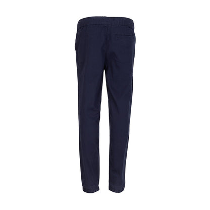 Youth navy woven jogger pants back view with elastic waistband and drawstring