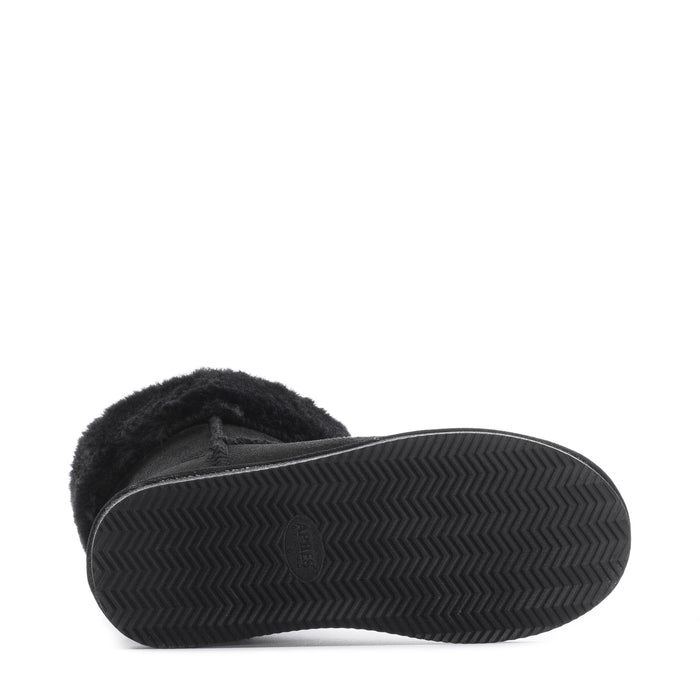 Black womens boot outsole with textured chevron tread