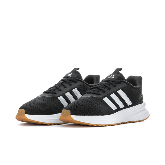 X_PLR Path Wide women's sneakers, pair shown, black uppers with white stripes and gum soles.