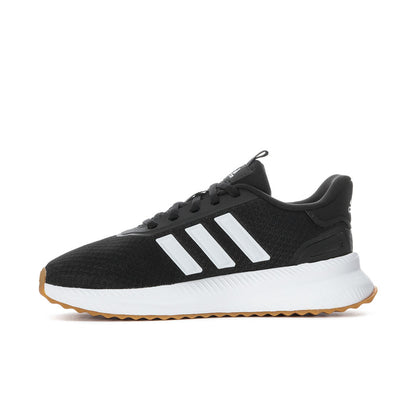 X_PLR Path Wide women's sneakers, black upper with white 3-Stripes and chunky white midsole.