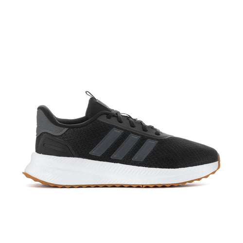 Men's wide running shoes, black knit upper with gray stripes and white sole