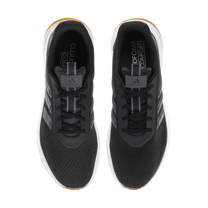 Men's wide running shoes, black interior view with lace-up and cushioned insole