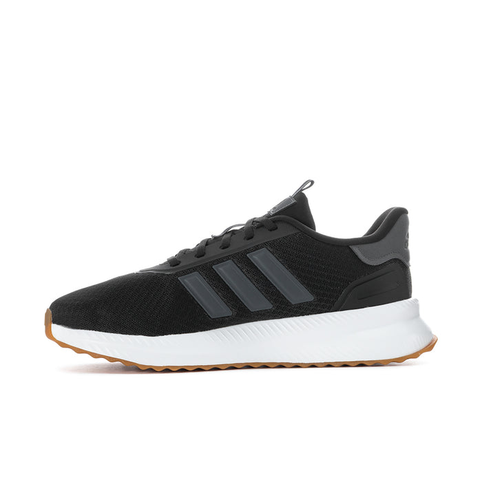 Men's wide running shoes, black mesh upper with gray stripes and white midsole