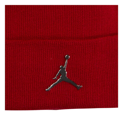 Red cuff beanie with Jumpman logo close-up