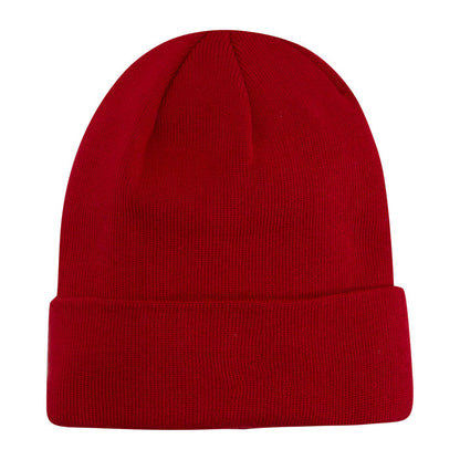 Youth red cuff beanie, plain back view