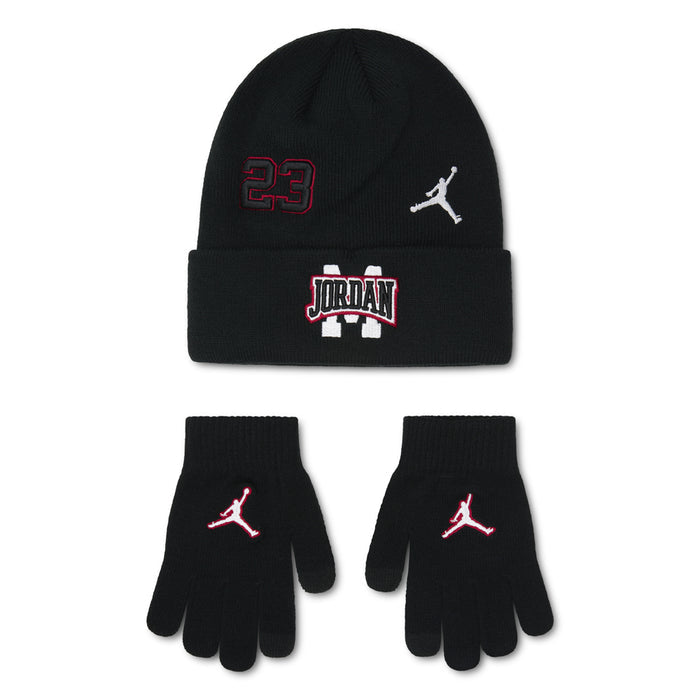 Black beanie and gloves set with red 23 and Jordan logos