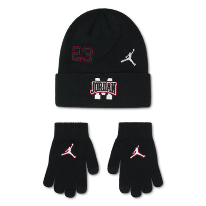 Black beanie and gloves set with red 23 and Jordan logos