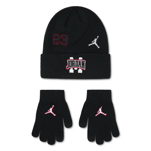 Black beanie and gloves set with red 23 and Jordan logos